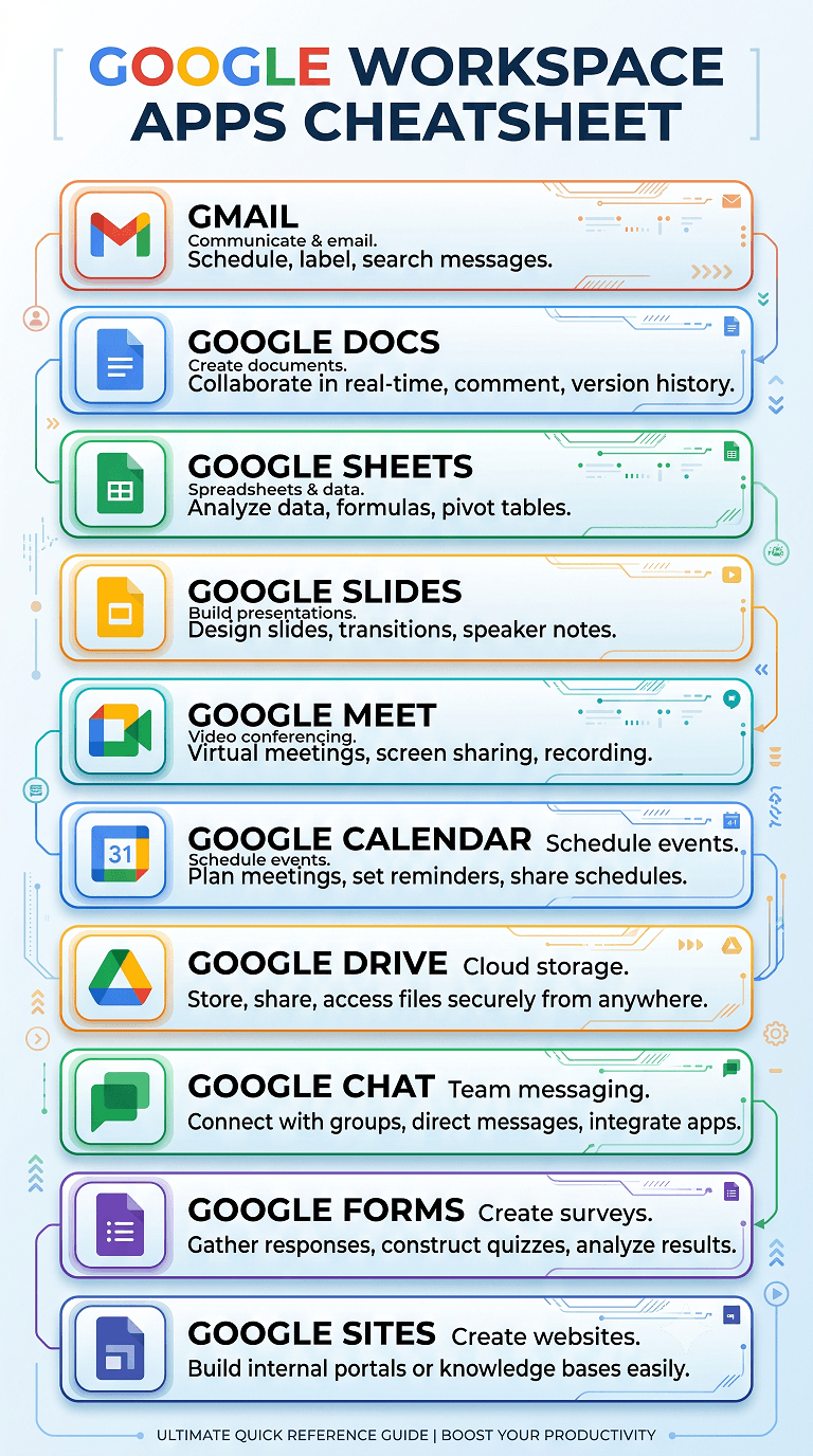 Google Workspace Apps Cheatsheet