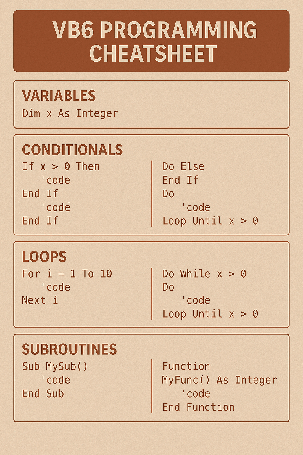 VB6 Programming Cheatsheet