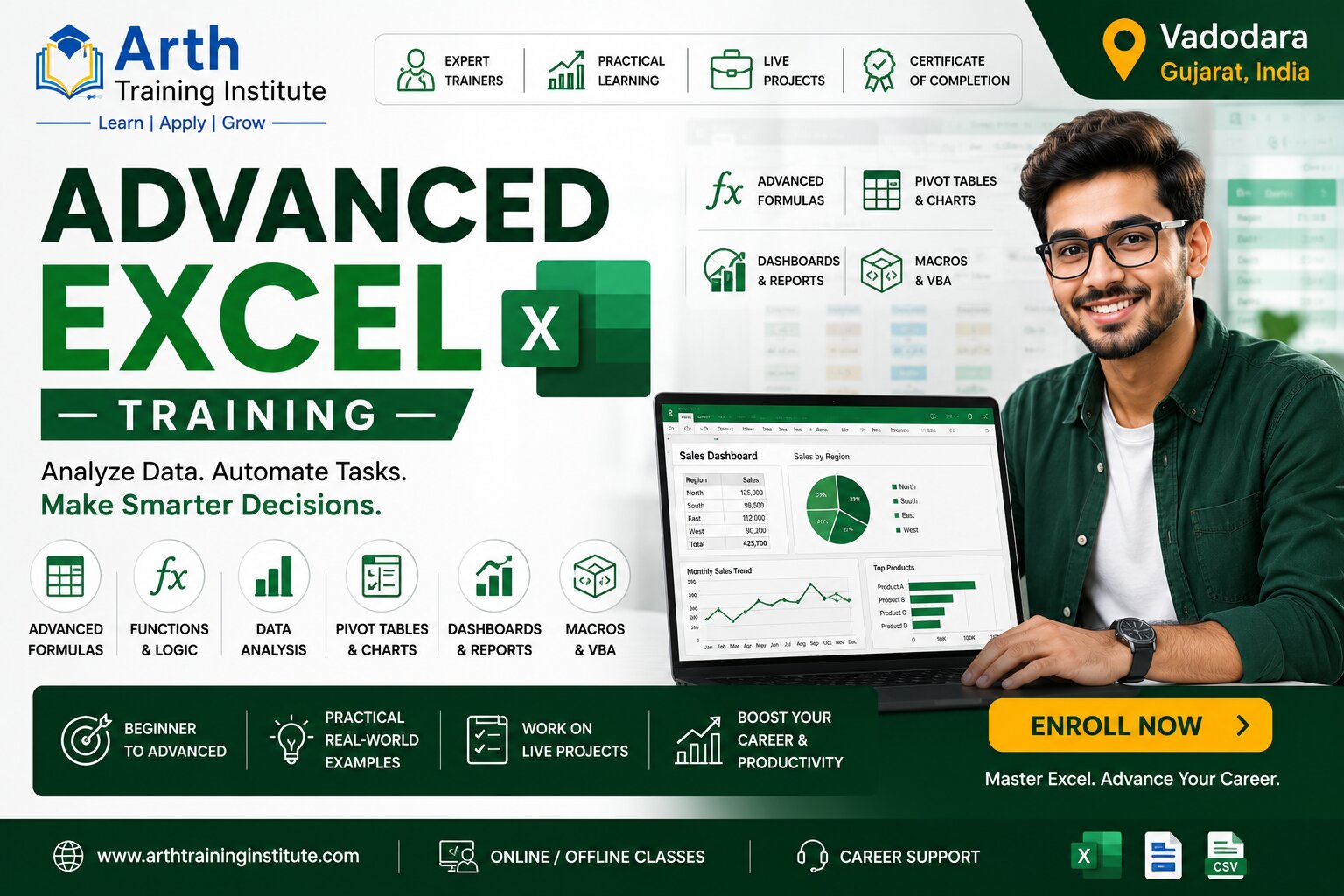 Advanced Excel training classroom at Arth Training Institute, Vadodara