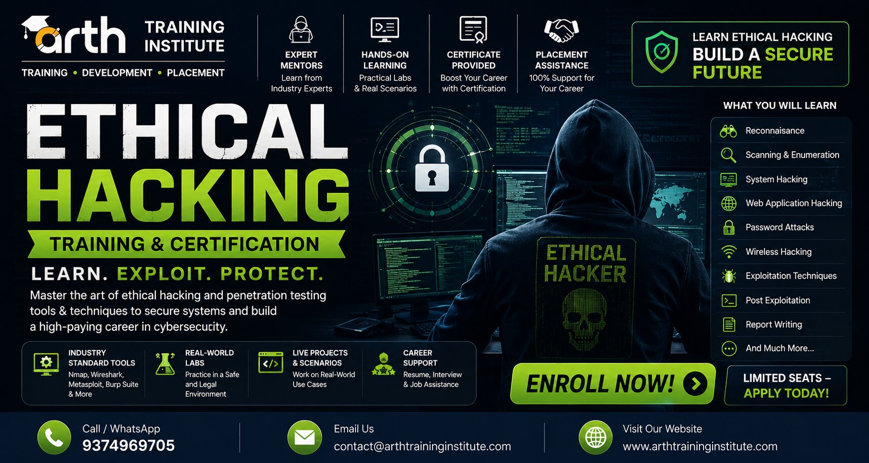 Ethical Hacking and Cybersecurity training classroom at Arth Training Institute, Vadodara