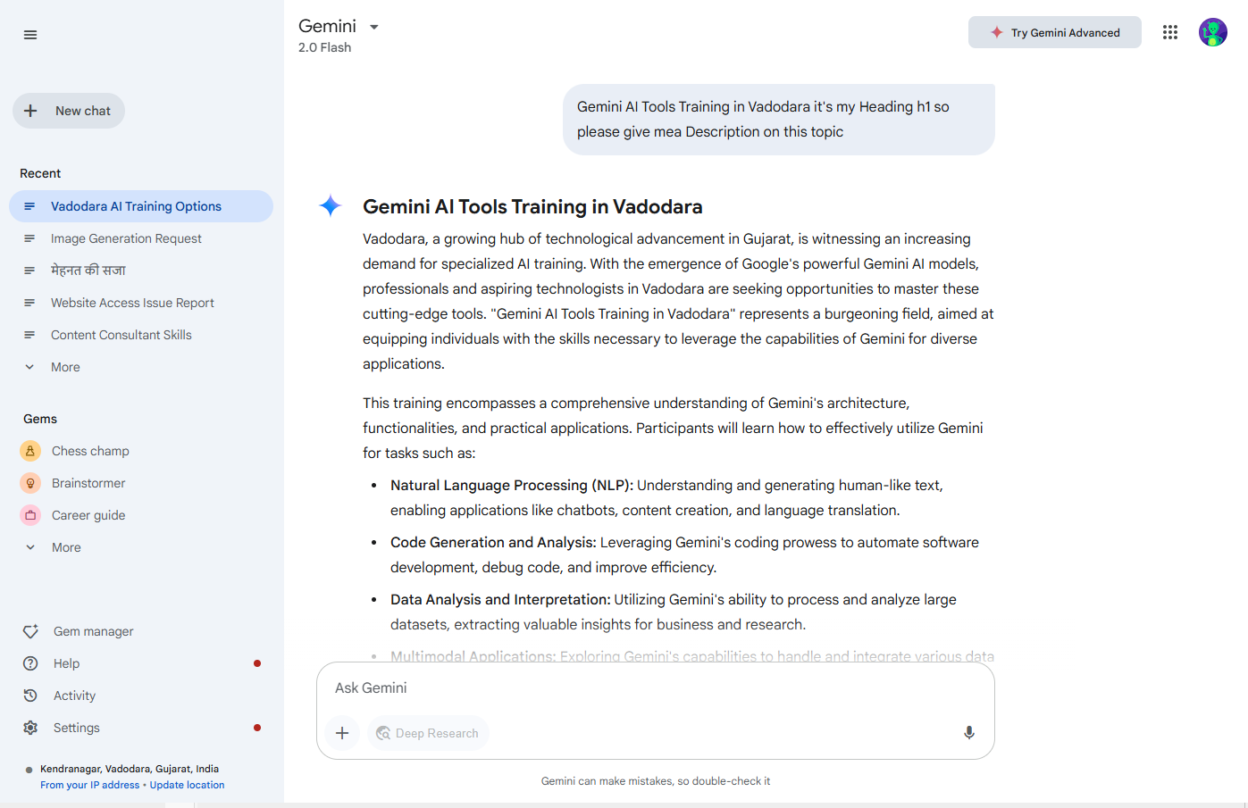 Gemini Ai Tools Course in Vadodara