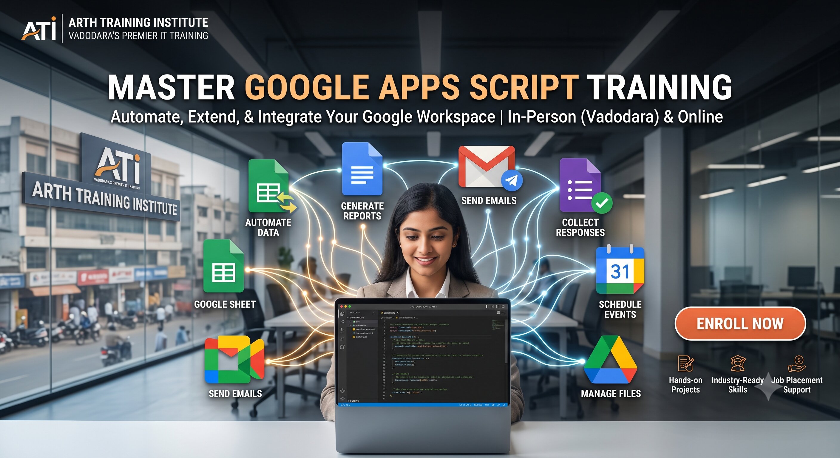 Google Apps Script training classroom at Arth Training Institute, Vadodara
