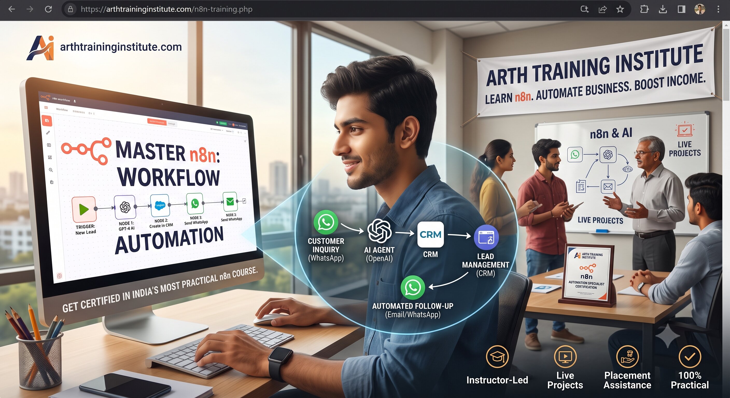 n8n workflow automation training classroom at Arth Training Institute, Vadodara