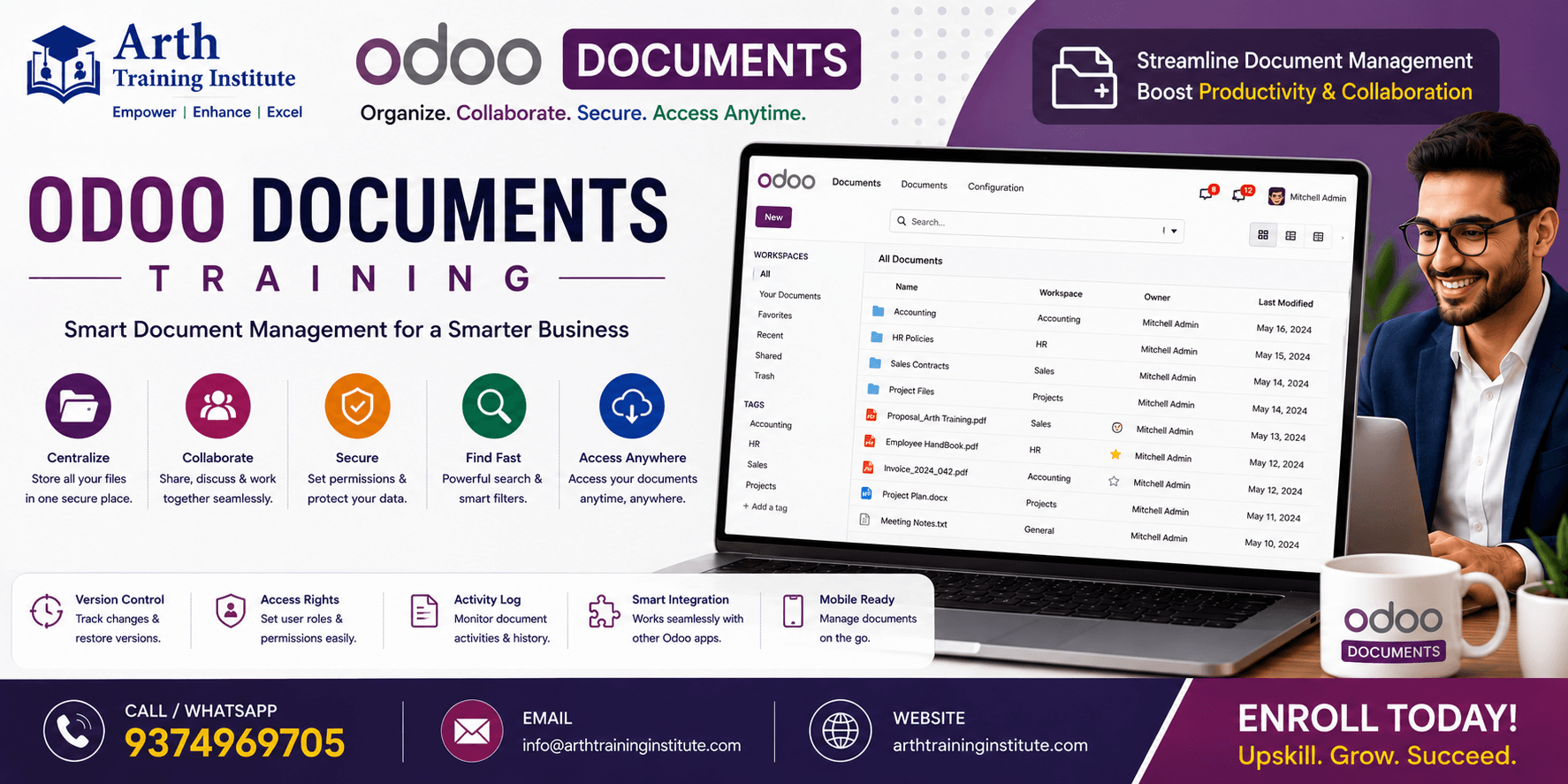 Odoo Documents training classroom at Arth Training Institute, Vadodara