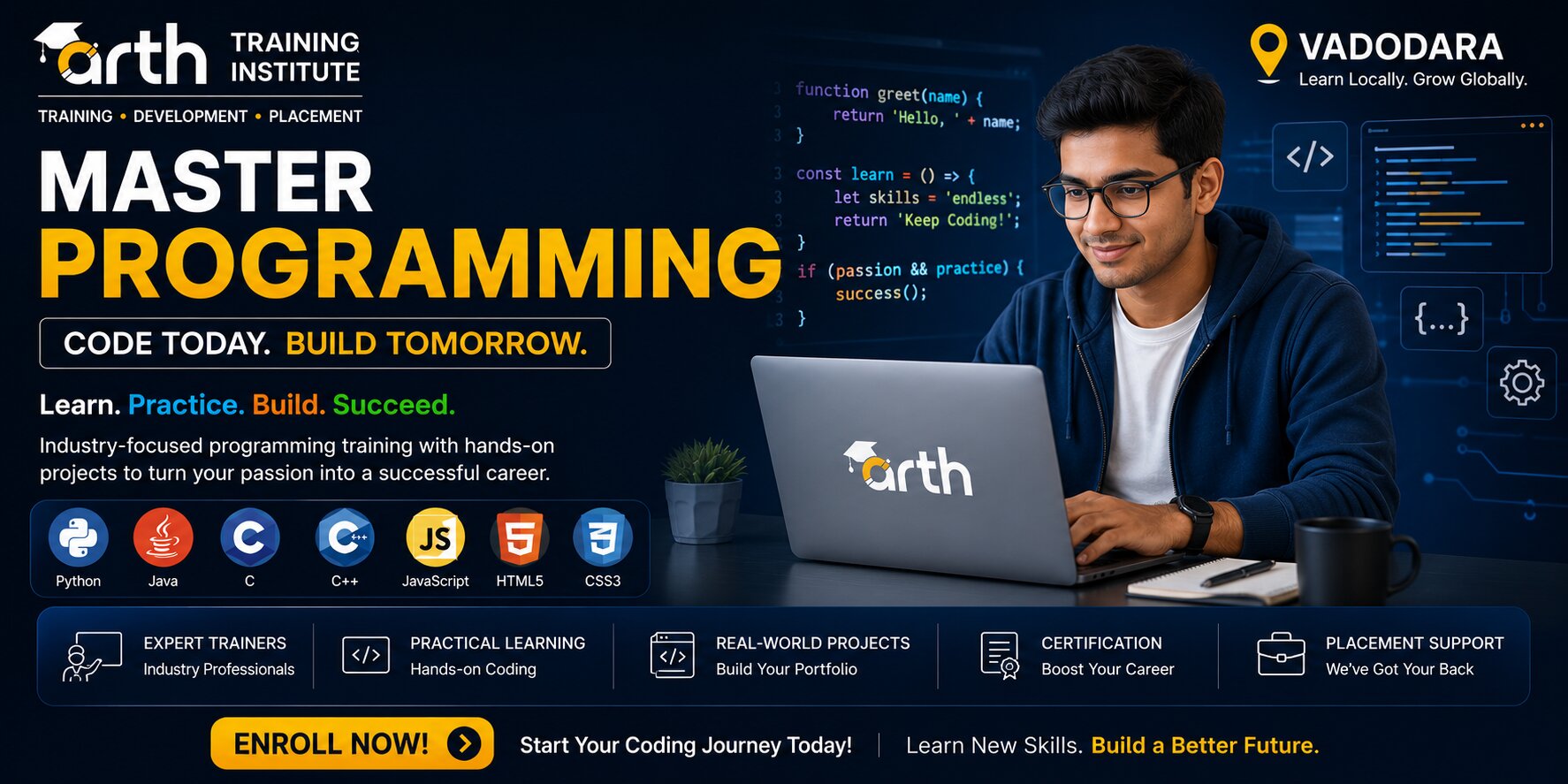 Programming and coding classroom training at Arth Training Institute, Vadodara