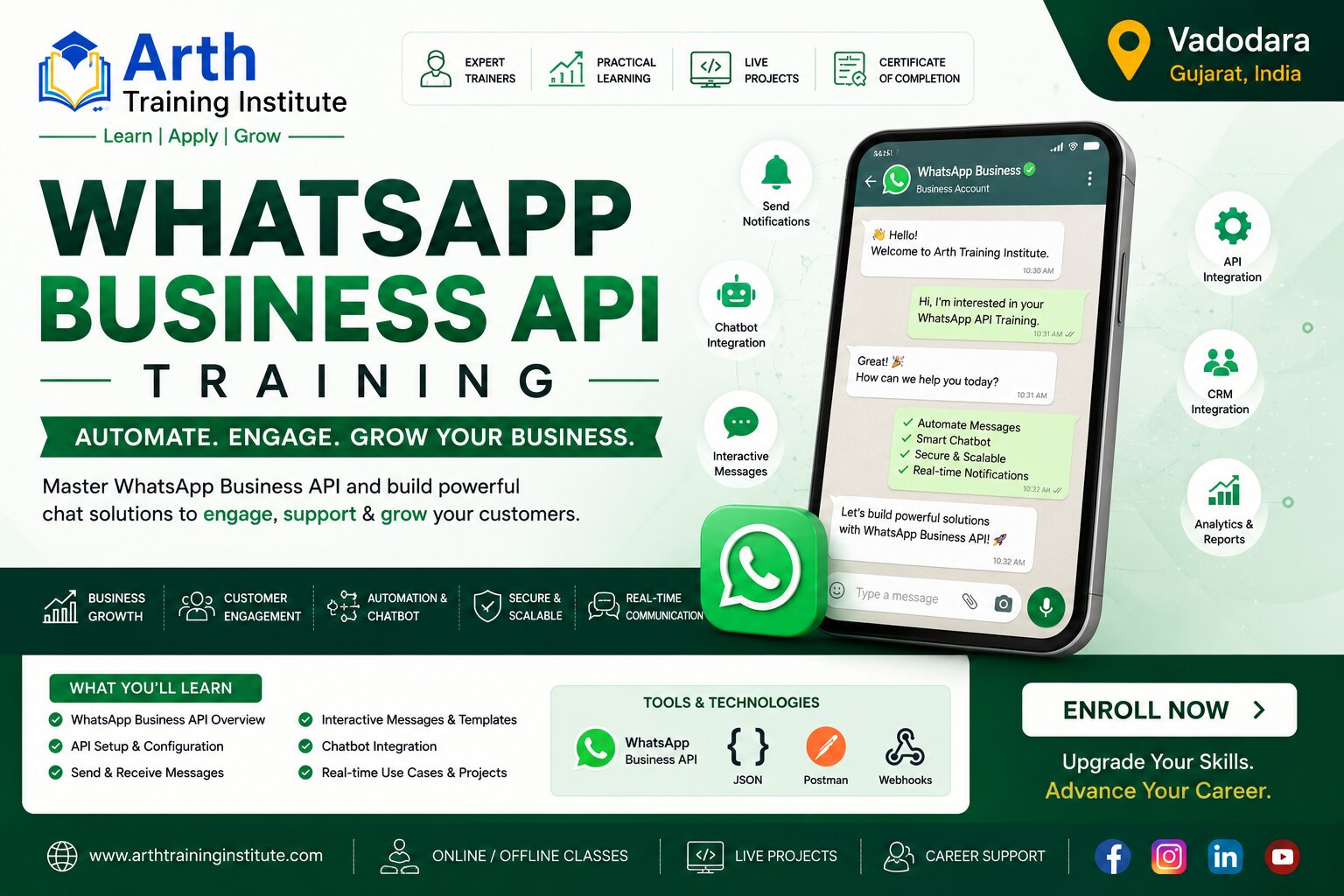 WhatsApp Business API training classroom at Arth Training Institute, Vadodara
