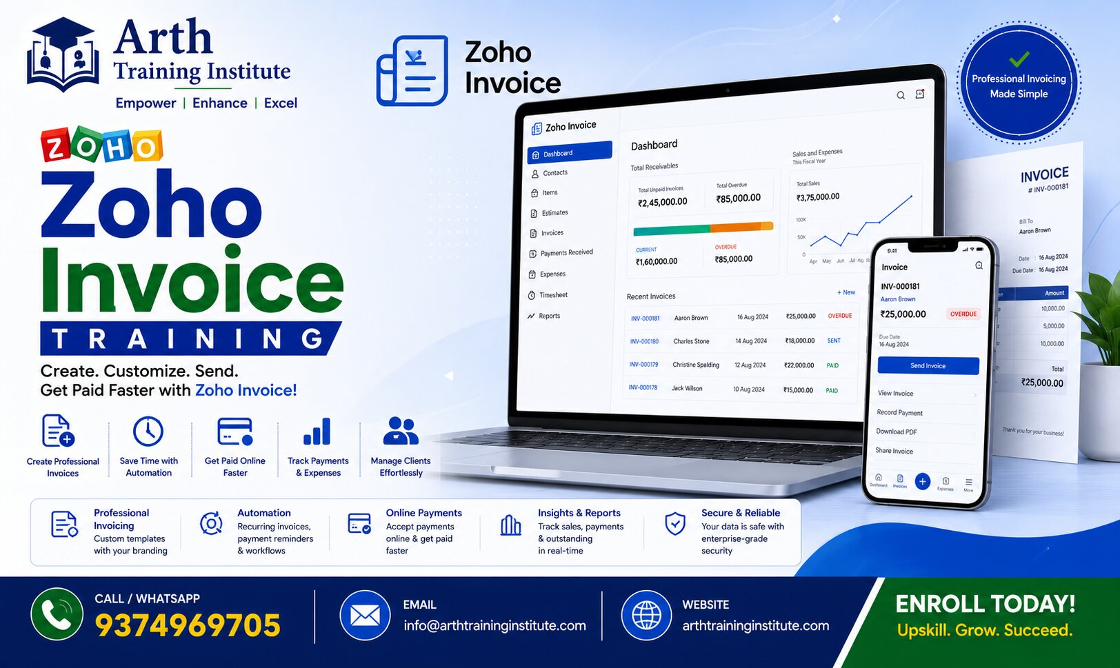 Zoho Invoice training classroom at Arth Training Institute, Vadodara