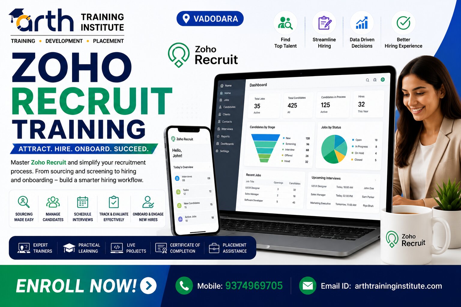 Zoho Recruit training classroom at Arth Training Institute, Vadodara